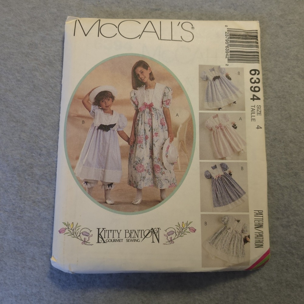 McCall'sβ 6394 Kitty Benton Girls Dress Sewing Pattern Size 4 Puff Sleeve Uncut